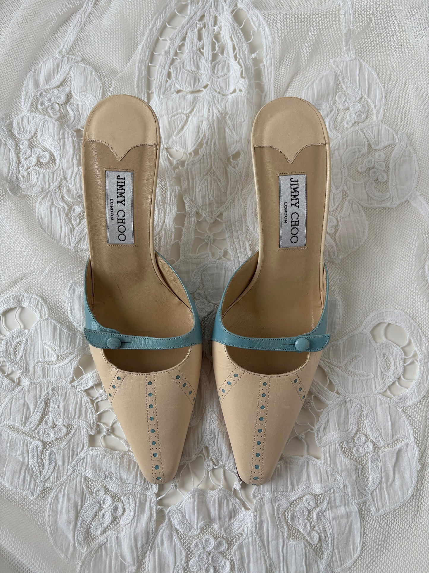 Jimmy Choo 2000s ivory baby blue mules UNWORN (EU 39 / US 8.5) - Image 2