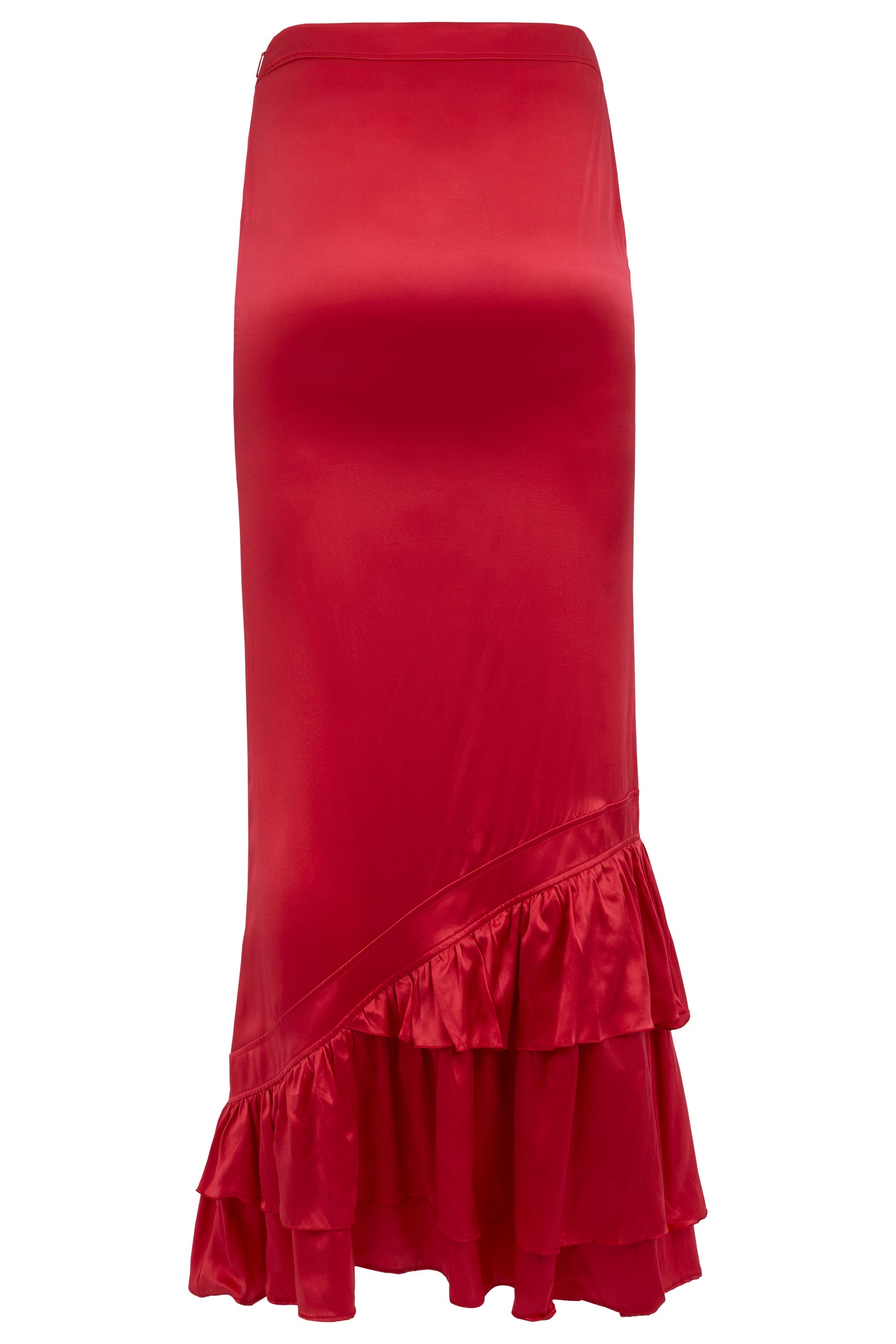 Vintage 2003 Roberto Cavalli Red Silk Maxi Ruffle Skirt - Image 3