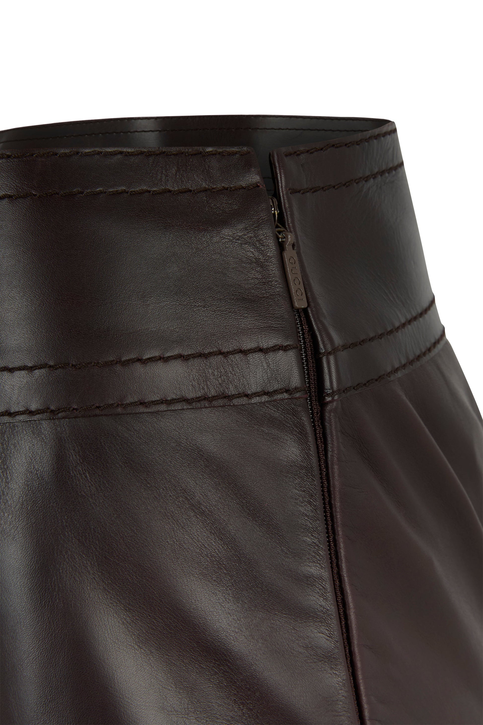 Vintage Gucci Tom Ford 2002 Brown Leather Skirt - Image 2