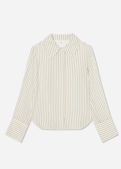 Fitted Classic Shirt in Silk - Stripe - Image 2