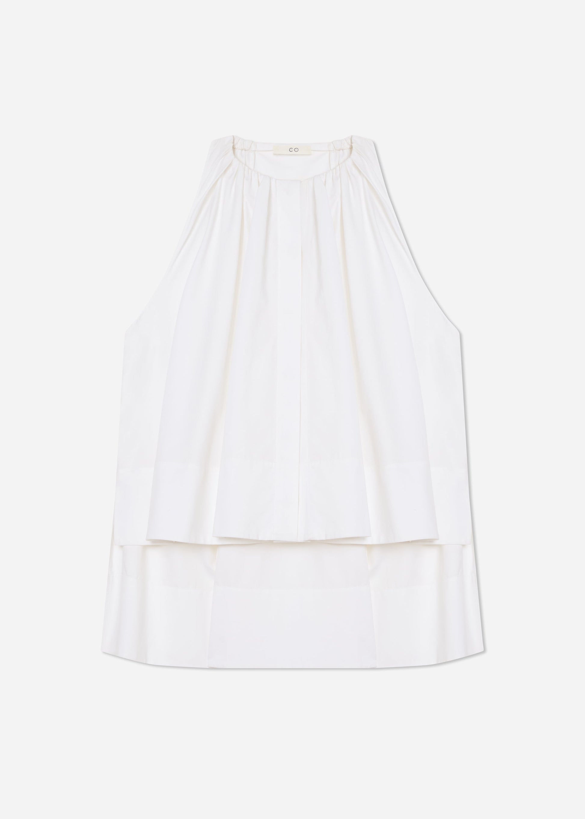 Gathered Tunic Shirt in Cotton Sateen - White