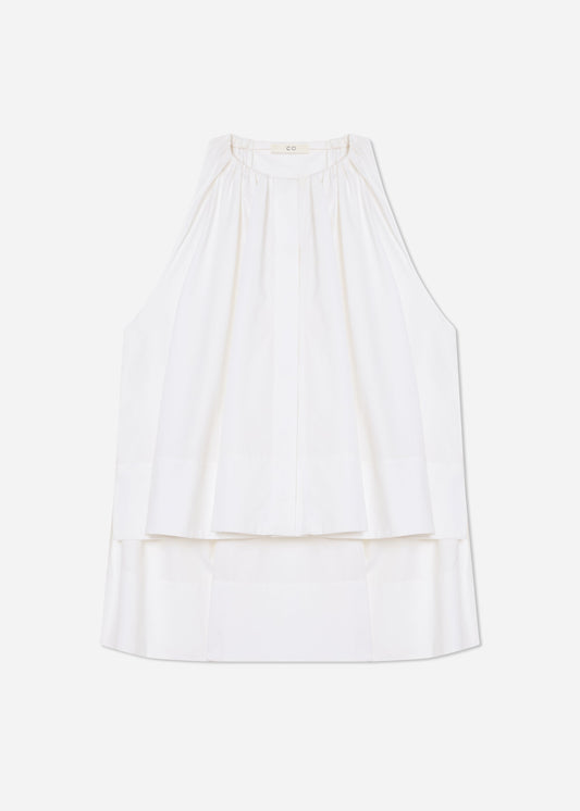Gathered Tunic Shirt in Cotton Sateen - White