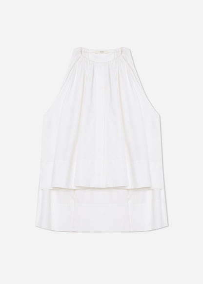Gathered Tunic Shirt in Cotton Sateen - White - Image 10