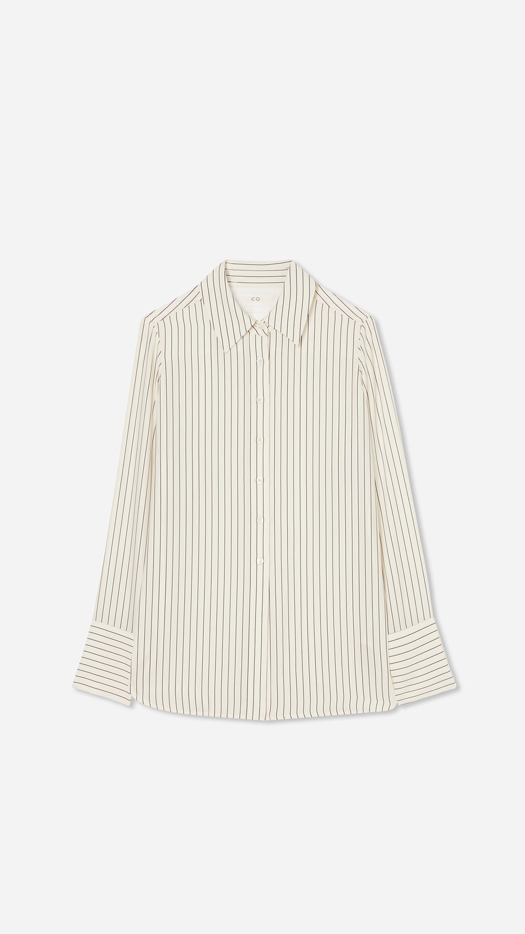 Collared Button Down Shirt in Silk - Stripe - Image 2