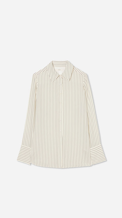 Collared Button Down Shirt in Silk - Stripe - Image 2