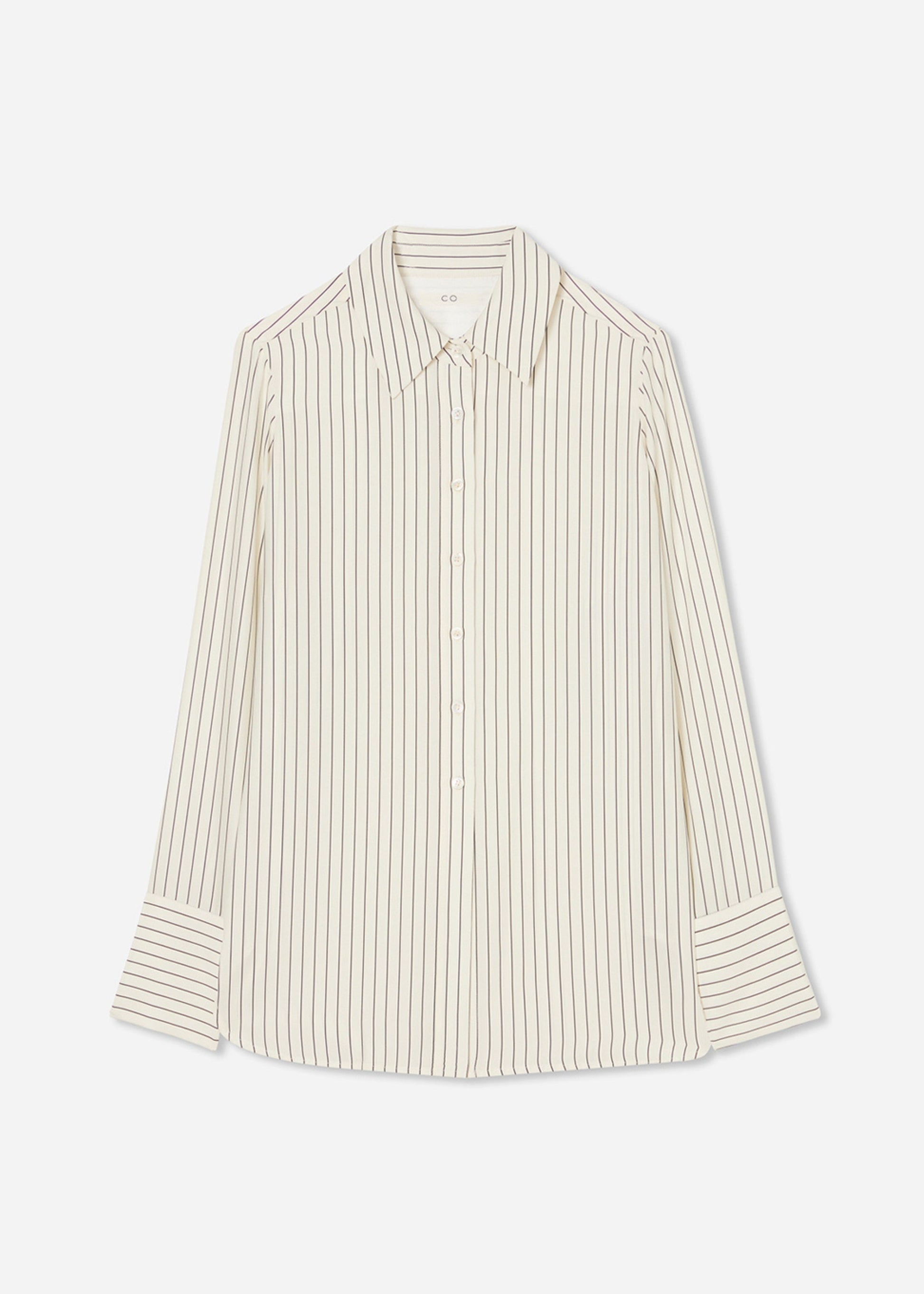 Collared Button Down Shirt in Silk - Stripe - Image 17