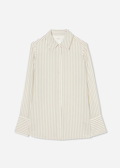 Collared Button Down Shirt in Silk - Stripe - Image 17