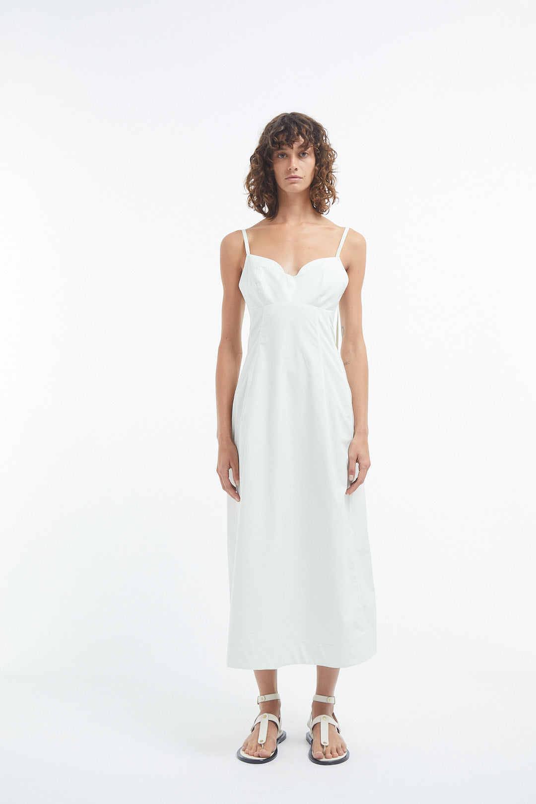 Bustier Midi Dress in Cotton Sateen - White - Image 3