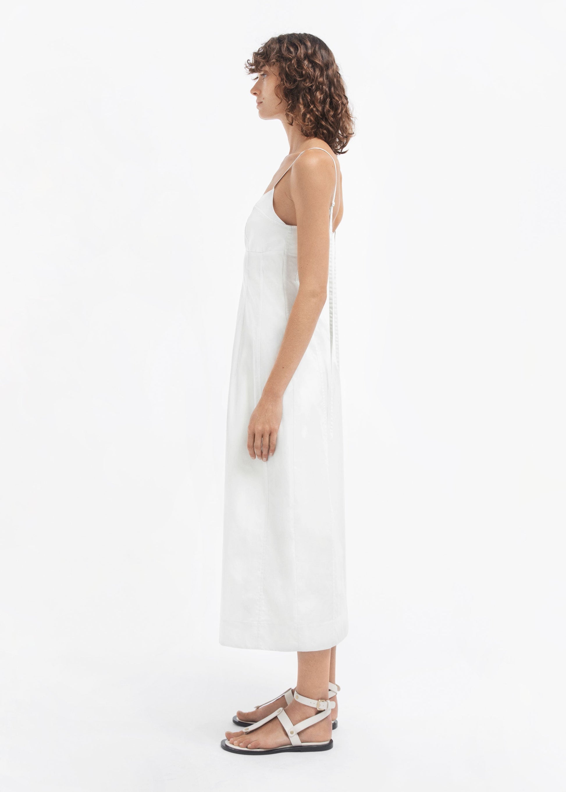 Bustier Midi Dress in Cotton Sateen - White - Image 2