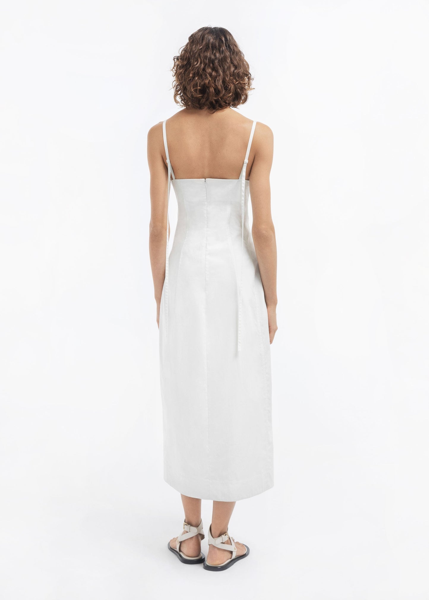 Bustier Midi Dress in Cotton Sateen - White - Image 4