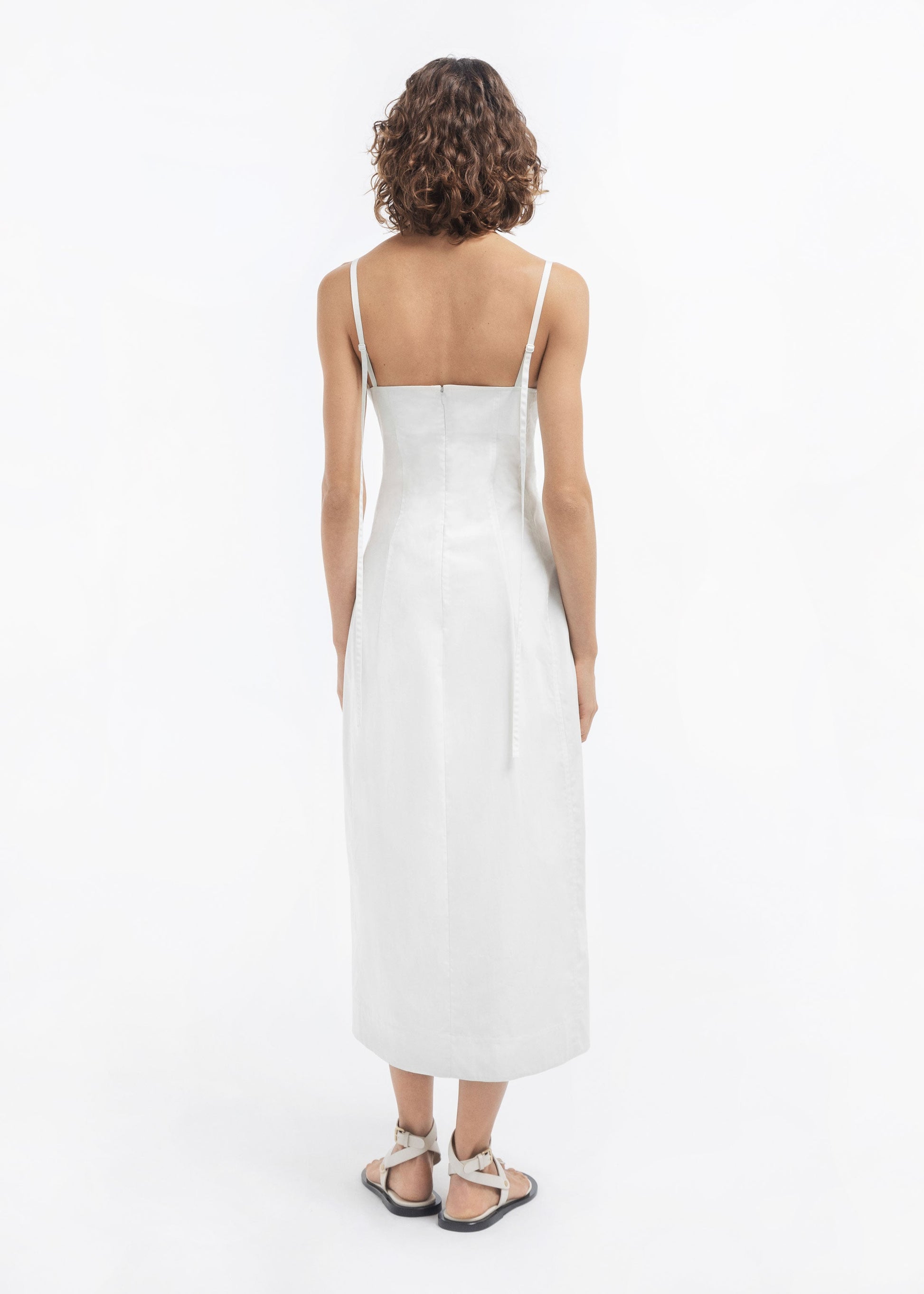 Bustier Midi Dress in Cotton Sateen - White - Image 4