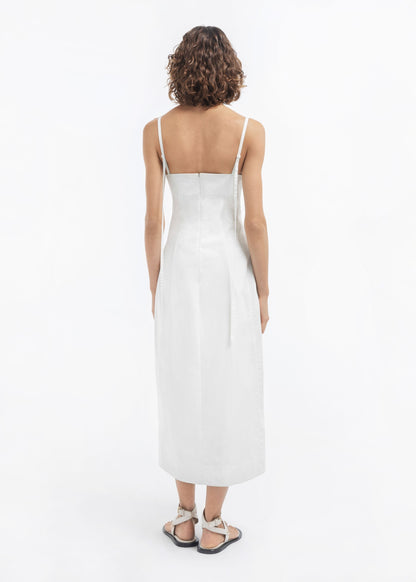 Bustier Midi Dress in Cotton Sateen - White - Image 4
