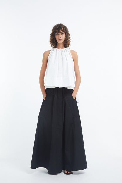Gathered Tunic Shirt in Cotton Sateen - White - Image 3