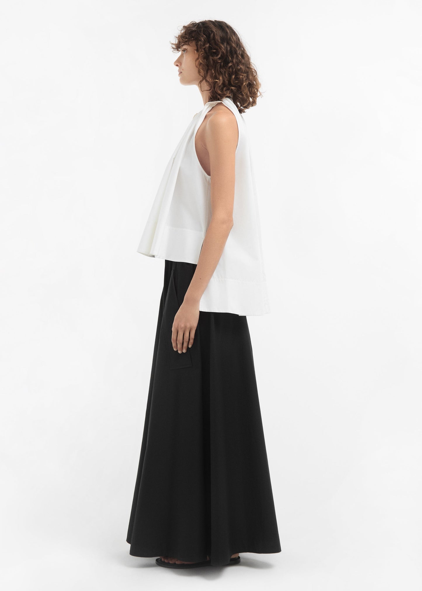 Gathered Tunic Shirt in Cotton Sateen - White - Image 4