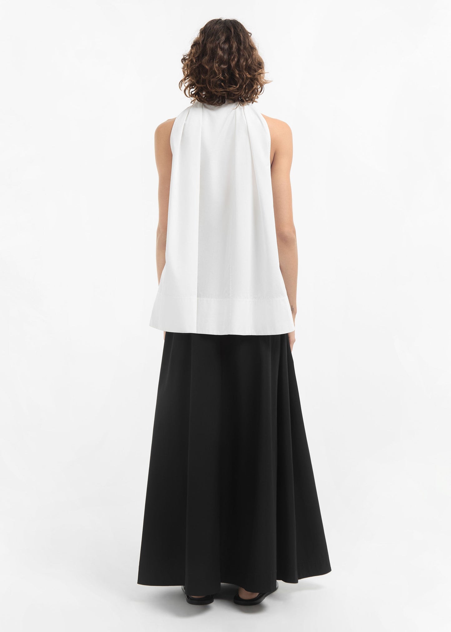 Gathered Tunic Shirt in Cotton Sateen - White - Image 9