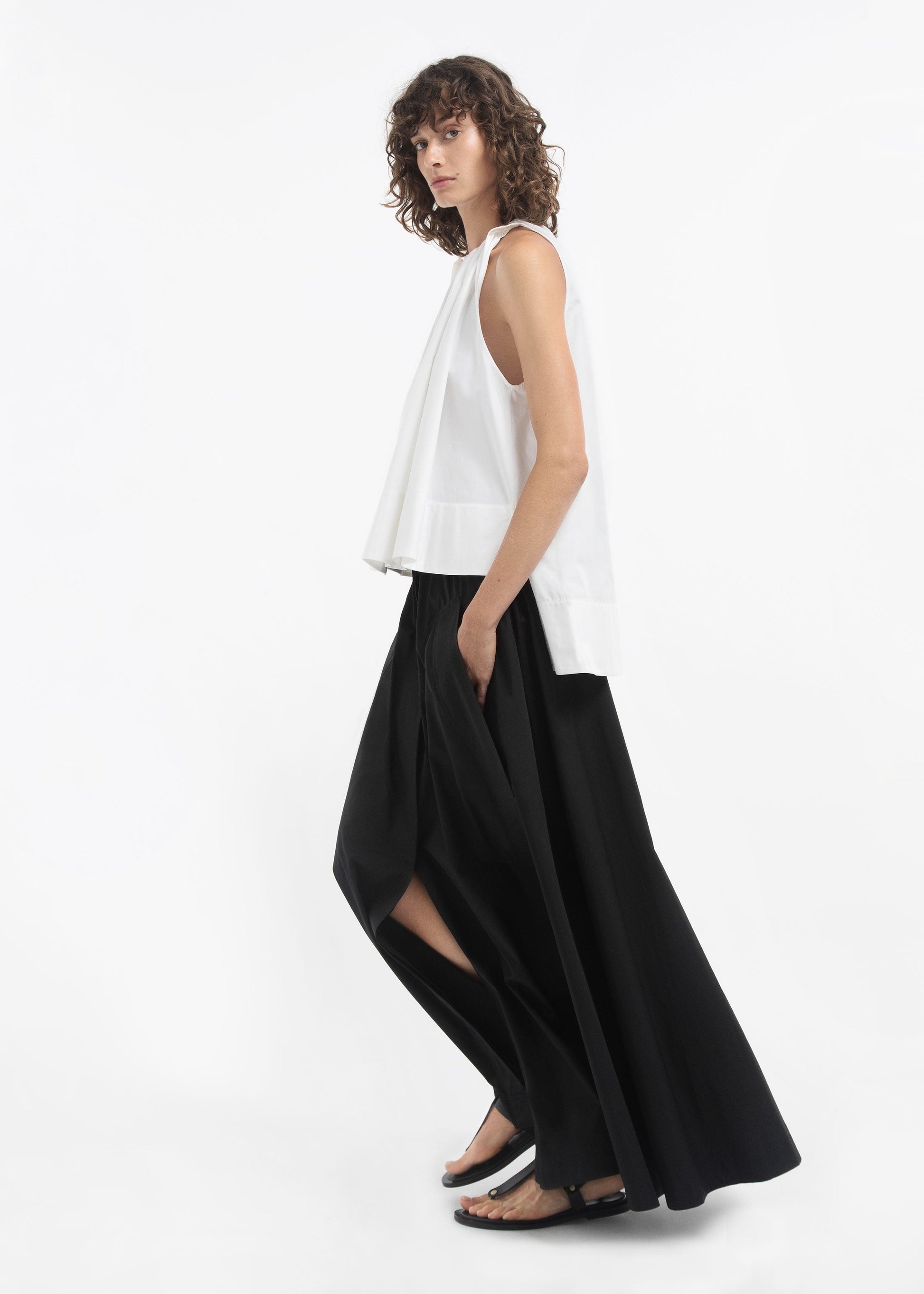Gathered Tunic Shirt in Cotton Sateen - White - Image 2