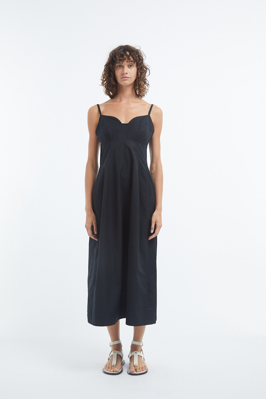 Bustier Midi Dress in Cotton Sateen - Black - Image 8
