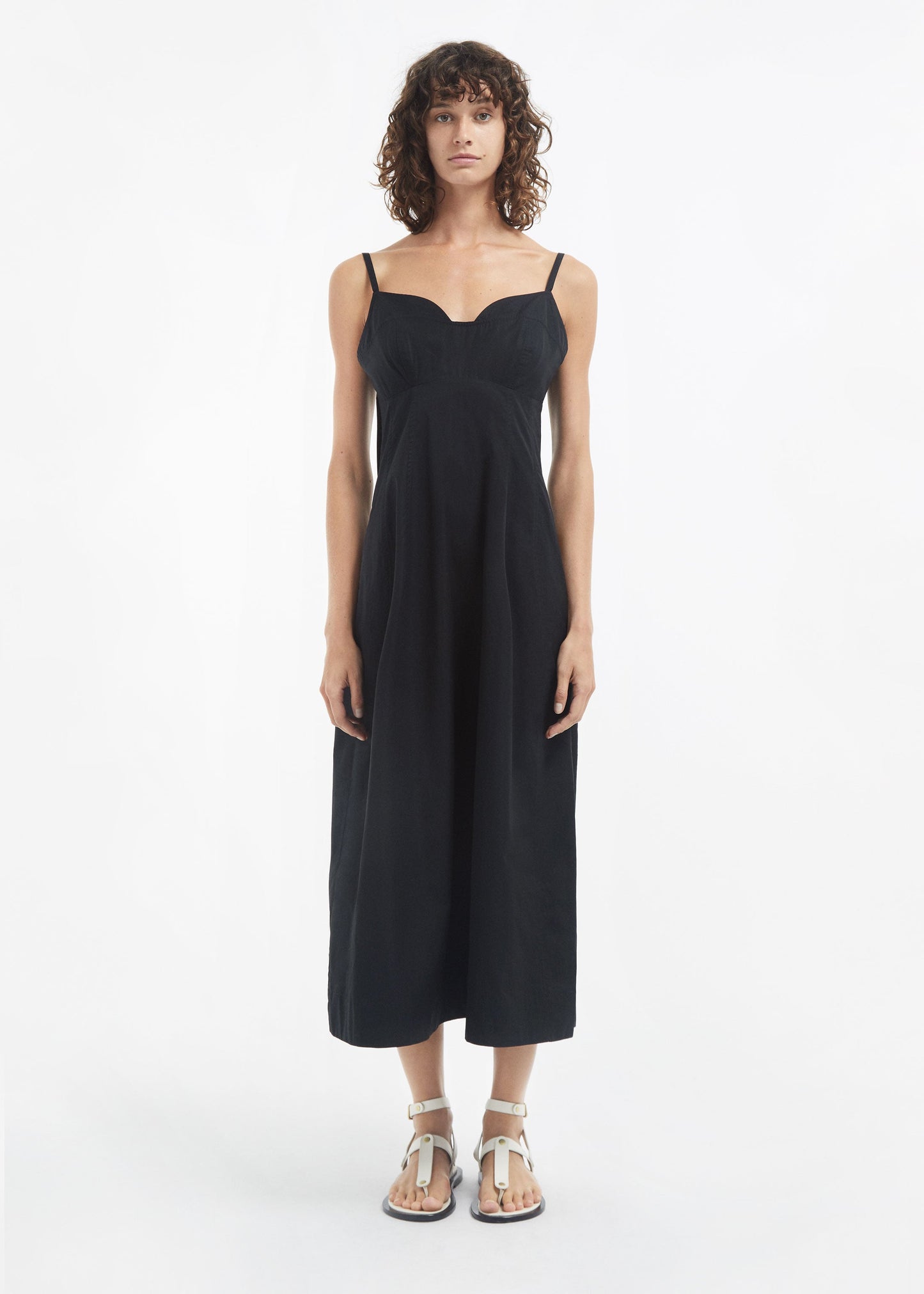 Bustier Midi Dress in Cotton Sateen - Black - Image 10
