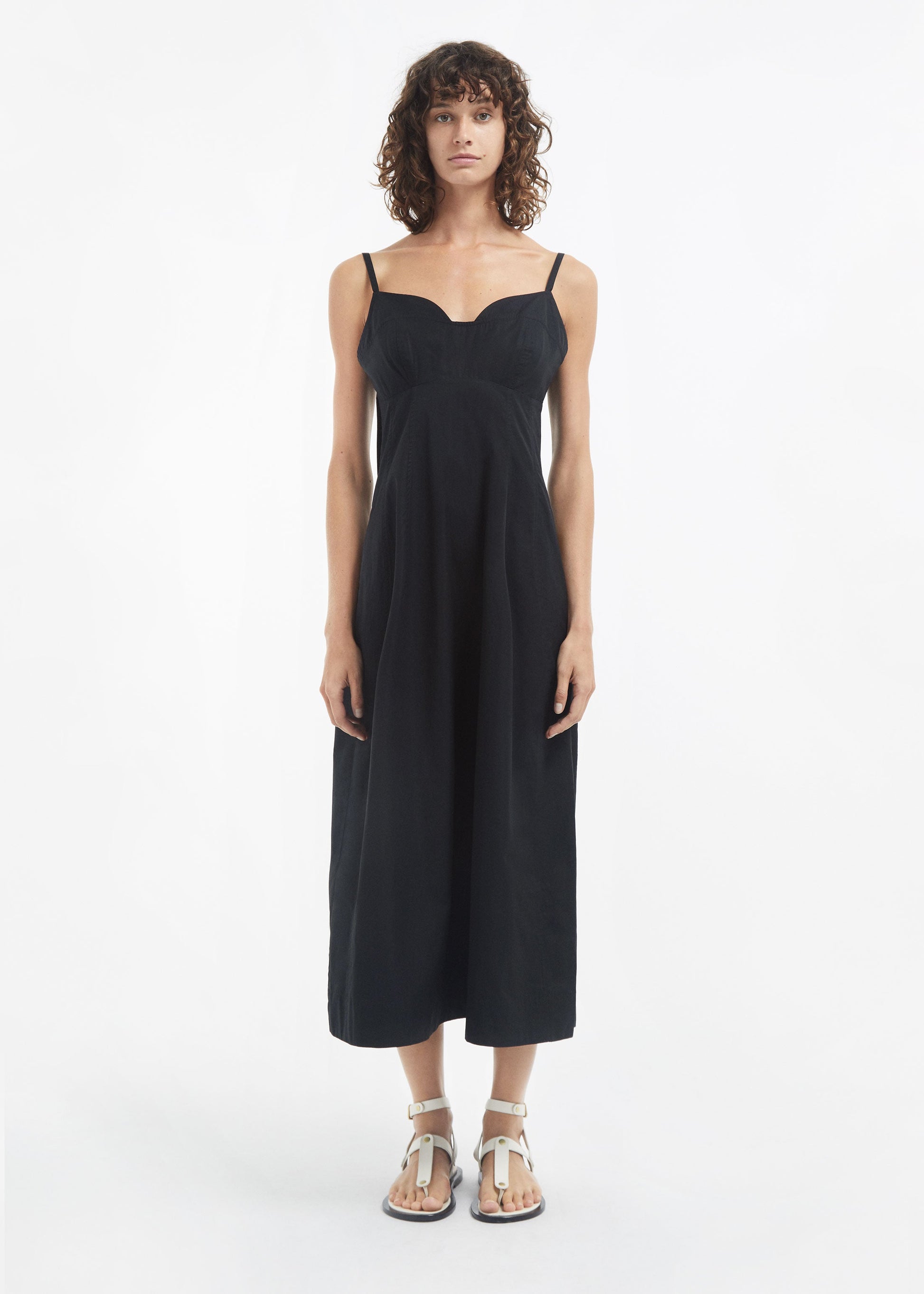 Bustier Midi Dress in Cotton Sateen - Black - Image 10