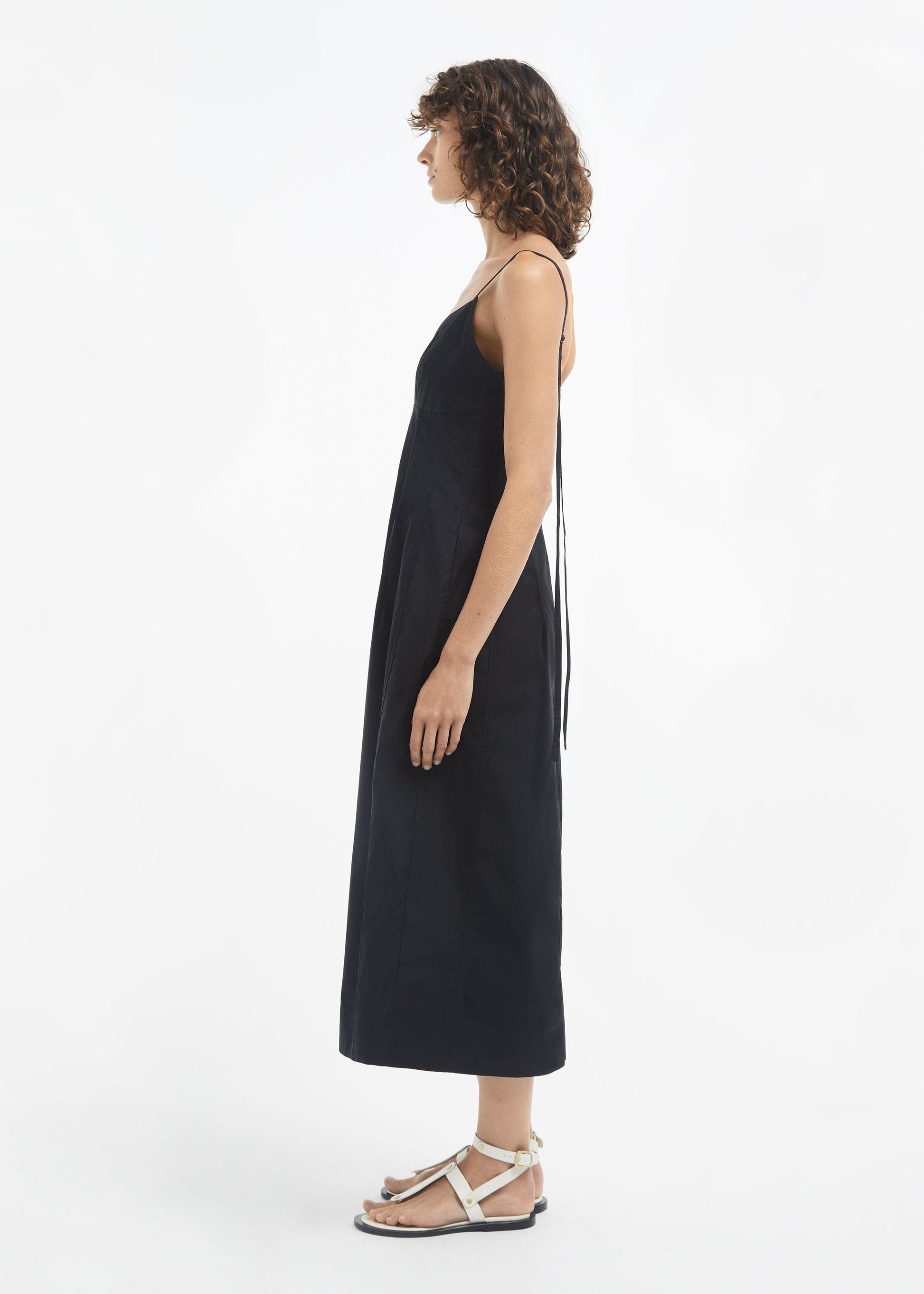 Bustier Midi Dress in Cotton Sateen - Black - Image 5