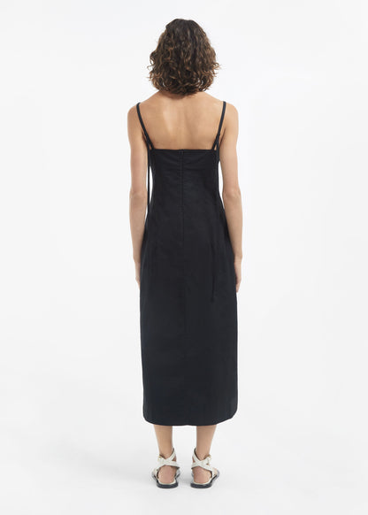 Bustier Midi Dress in Cotton Sateen - Black - Image 9