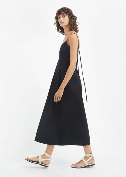 Bustier Midi Dress in Cotton Sateen - Black - Image 6