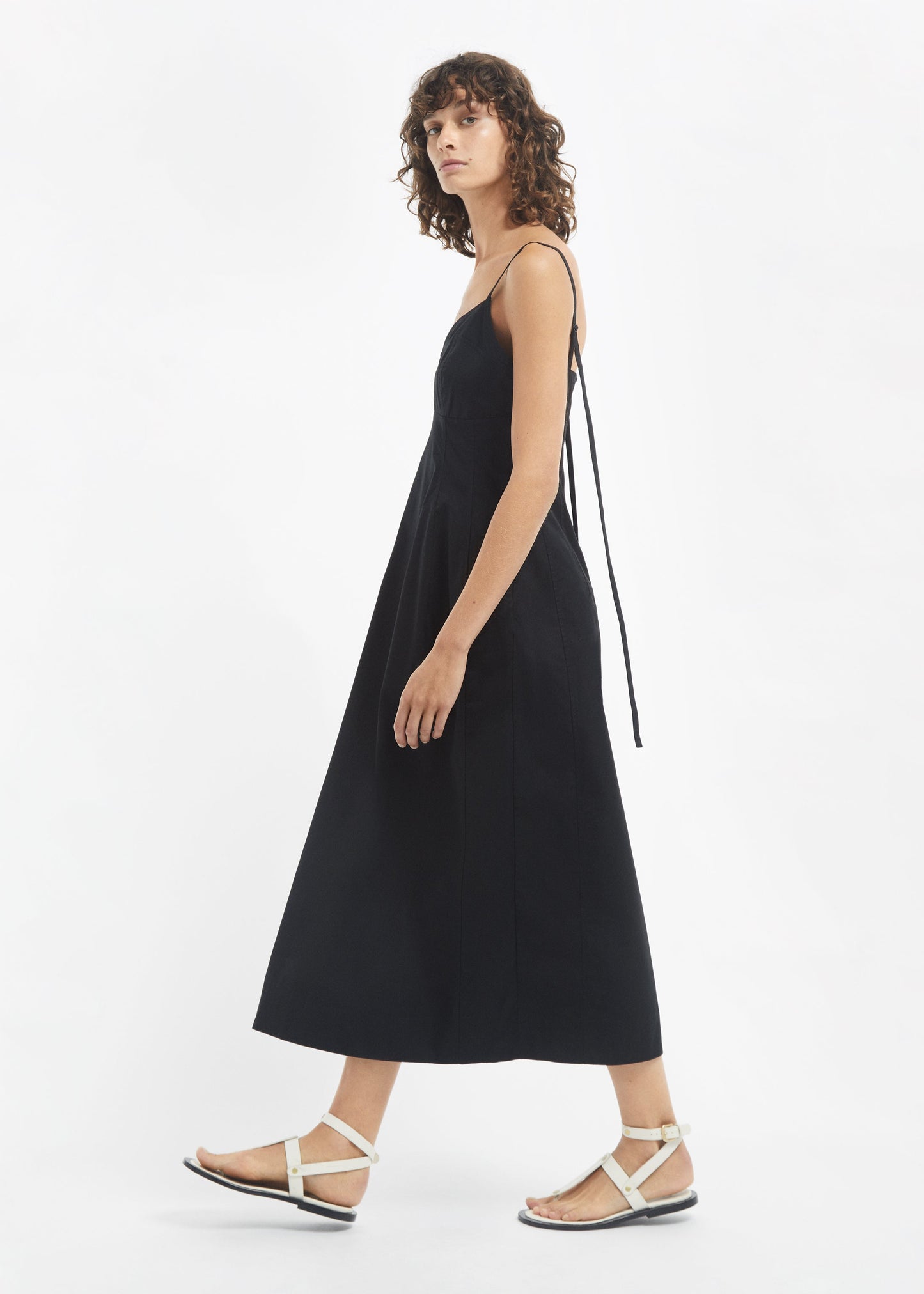 Bustier Midi Dress in Cotton Sateen - Black - Image 4