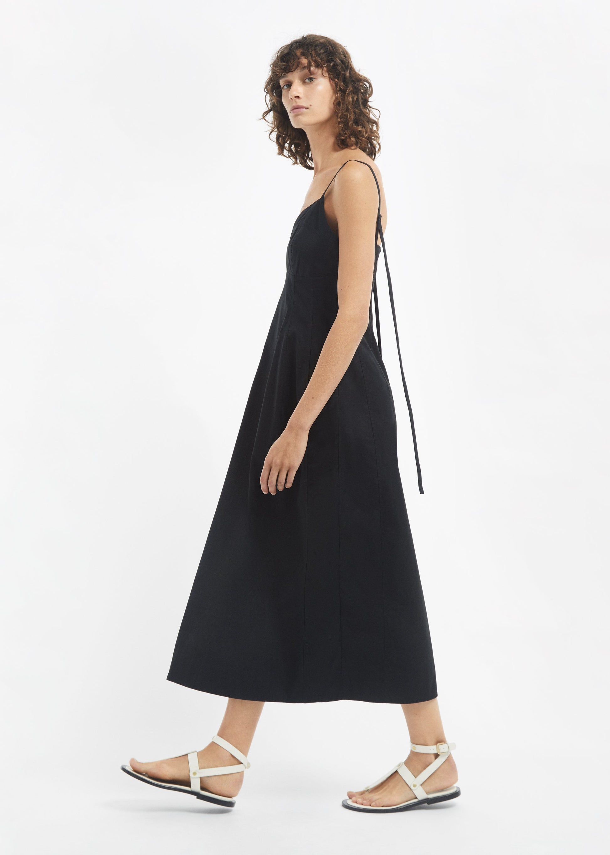 Bustier Midi Dress in Cotton Sateen - Black - Image 7