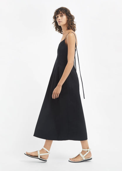 Bustier Midi Dress in Cotton Sateen - Black - Image 7