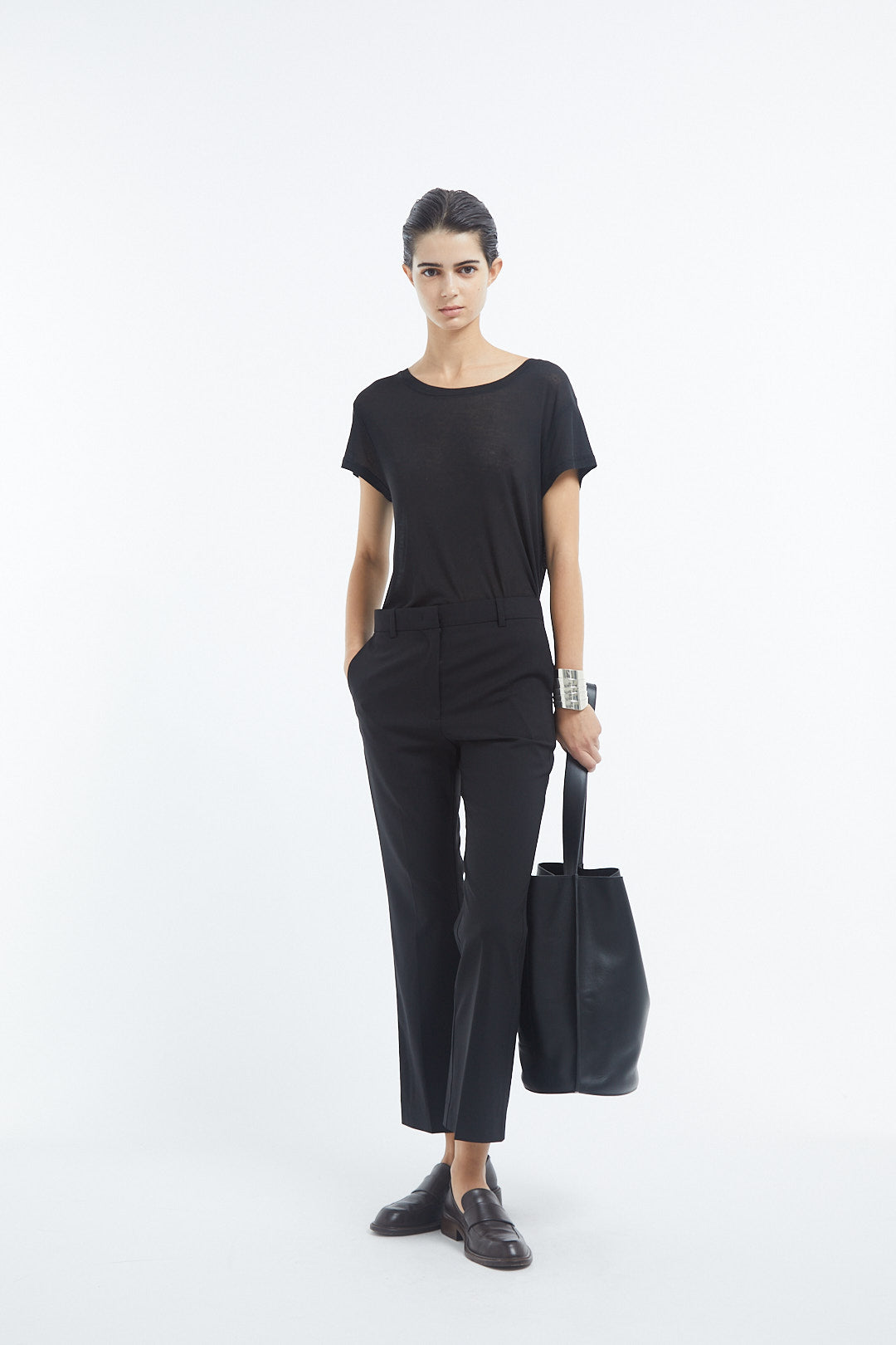 Crewneck Short Sleeve T-Shirt in Cotton - Black - Image 2
