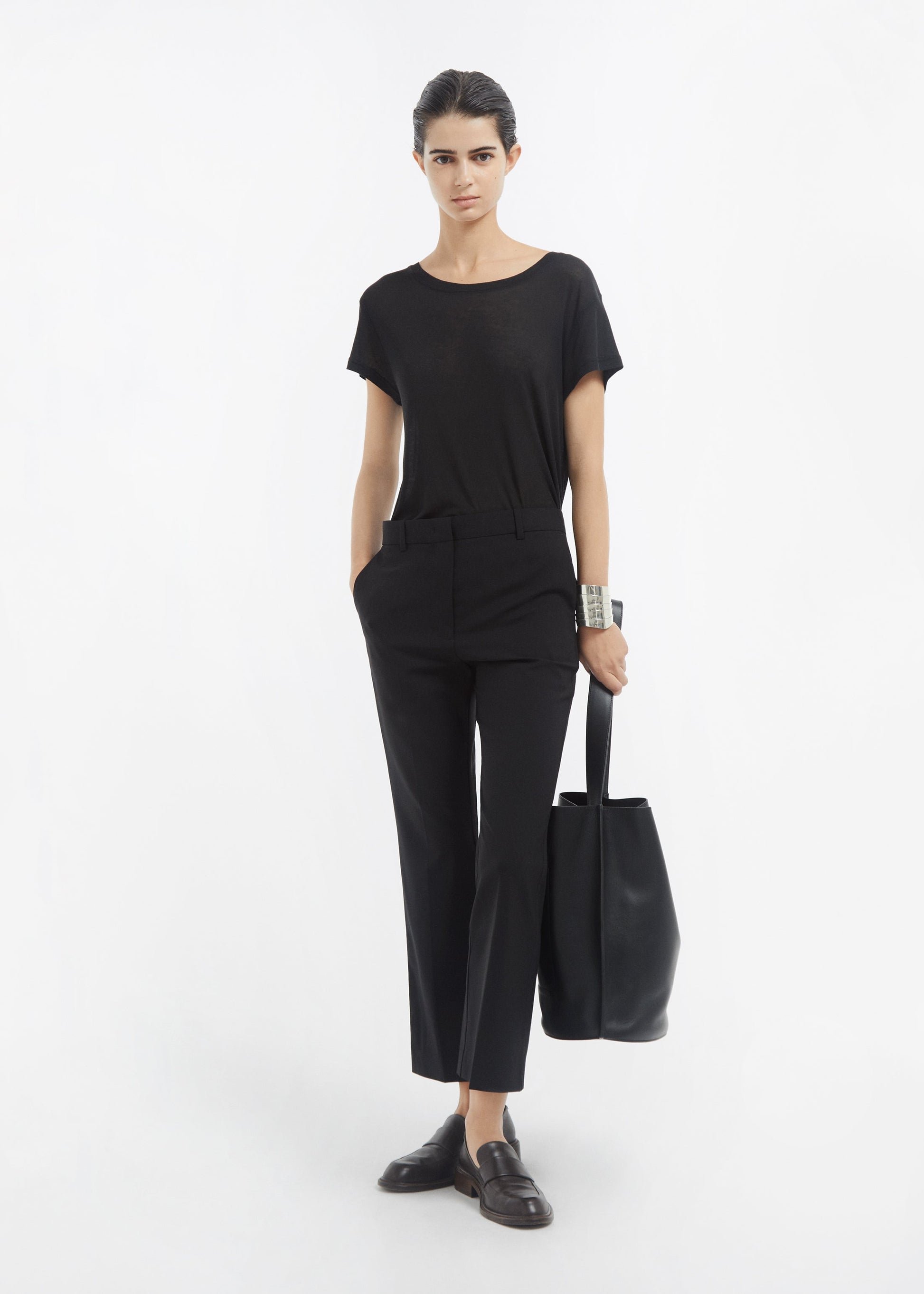 Crewneck Short Sleeve T-Shirt in Cotton - Black - Image 5