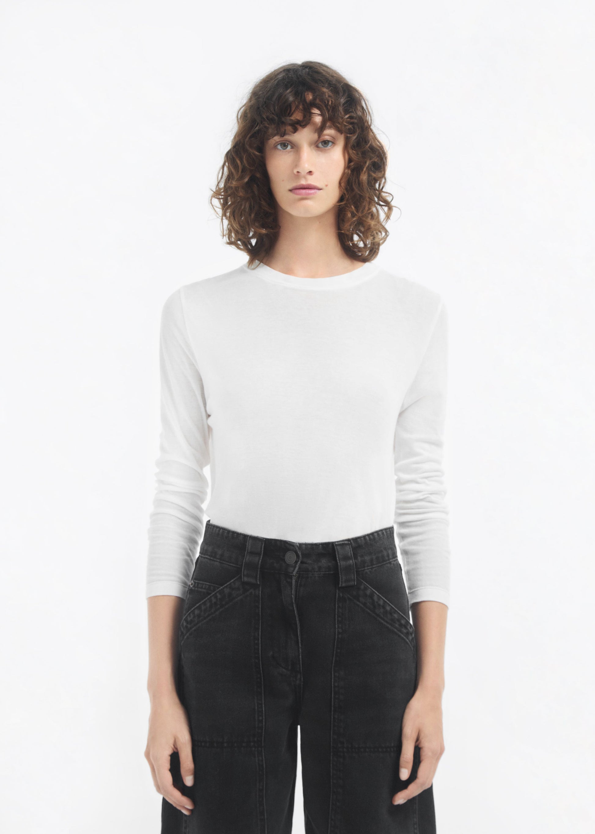 Crewneck Long Sleeve in Cotton - Ivory - Image 4