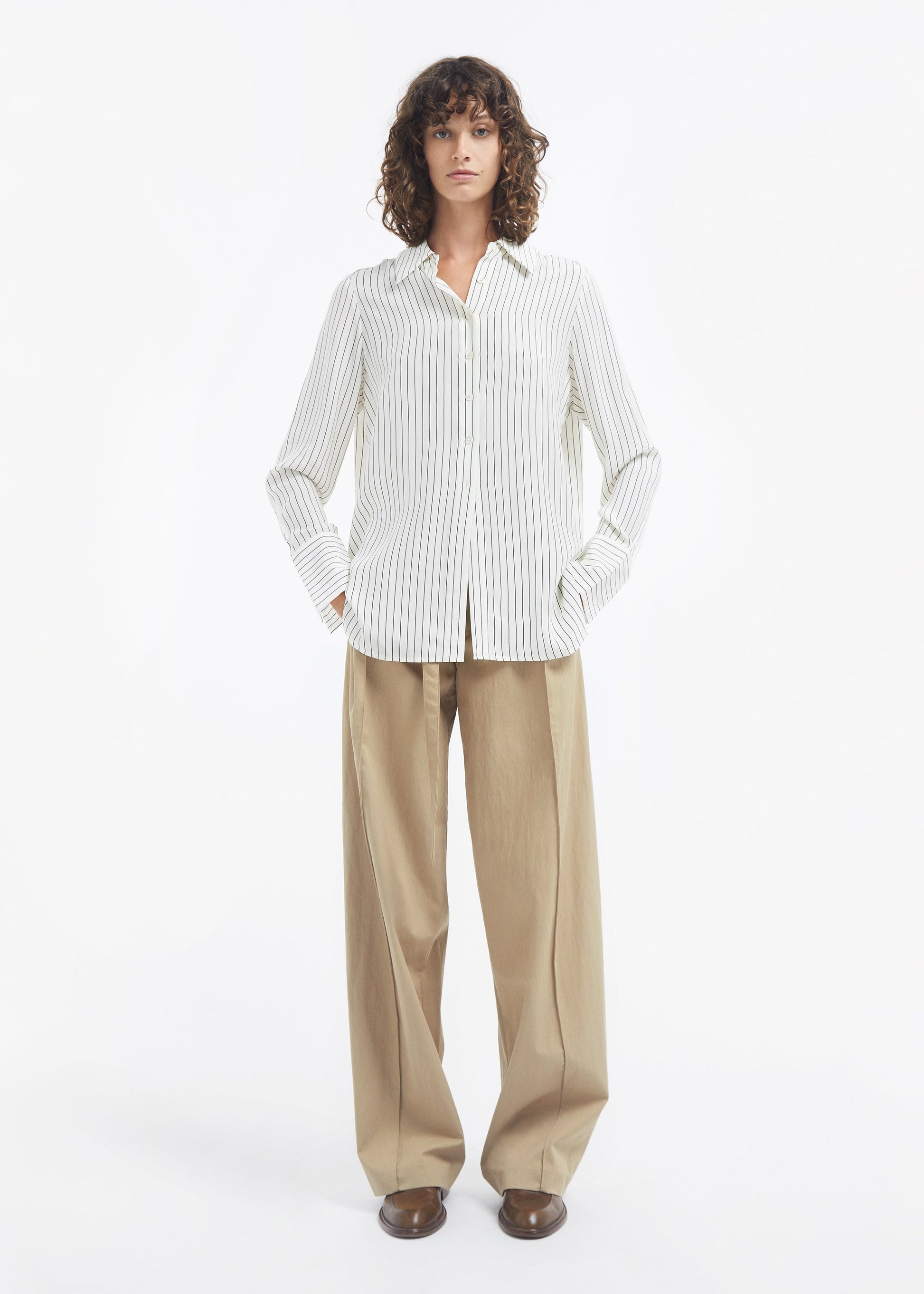 Collared Button Down Shirt in Silk - Stripe - Image 5