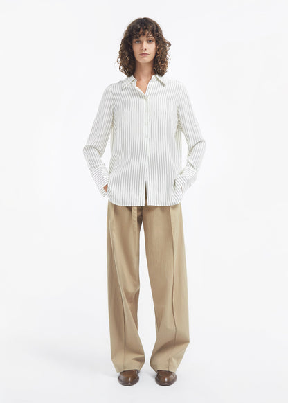 Collared Button Down Shirt in Silk - Stripe - Image 15