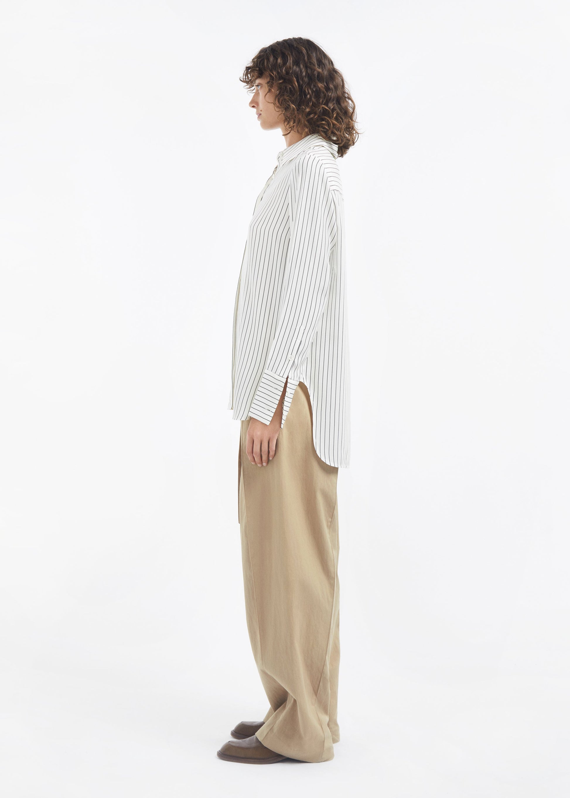 Collared Button Down Shirt in Silk - Stripe - Image 6