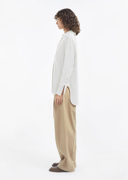 Collared Button Down Shirt in Silk - Stripe - Image 11
