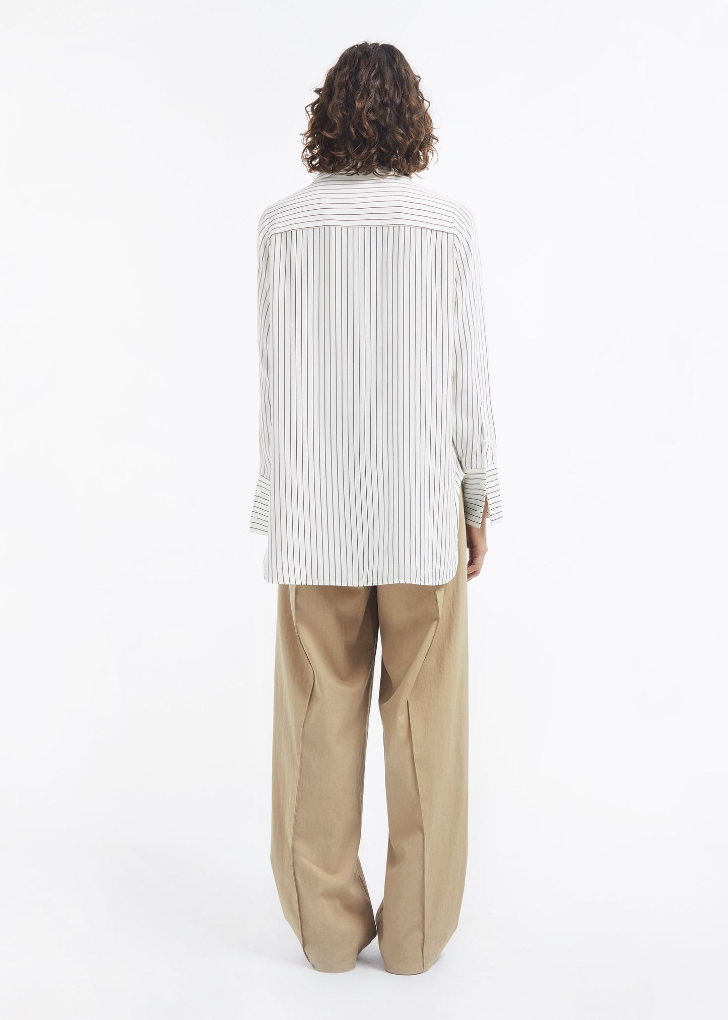 Collared Button Down Shirt in Silk - Stripe - Image 12
