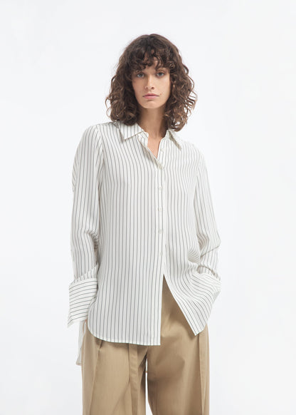 Collared Button Down Shirt in Silk - Stripe - Image 3