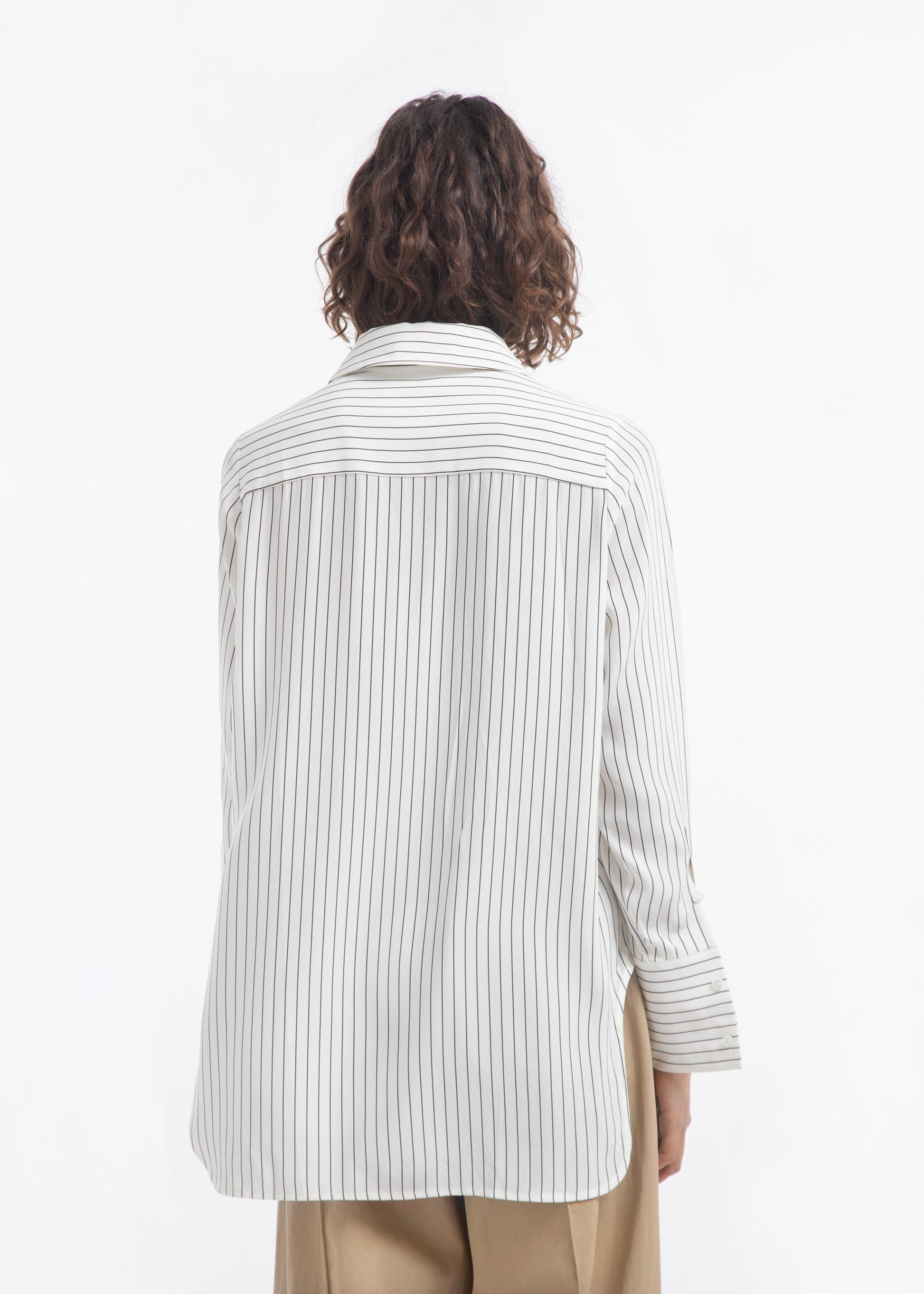 Collared Button Down Shirt in Silk - Stripe - Image 7