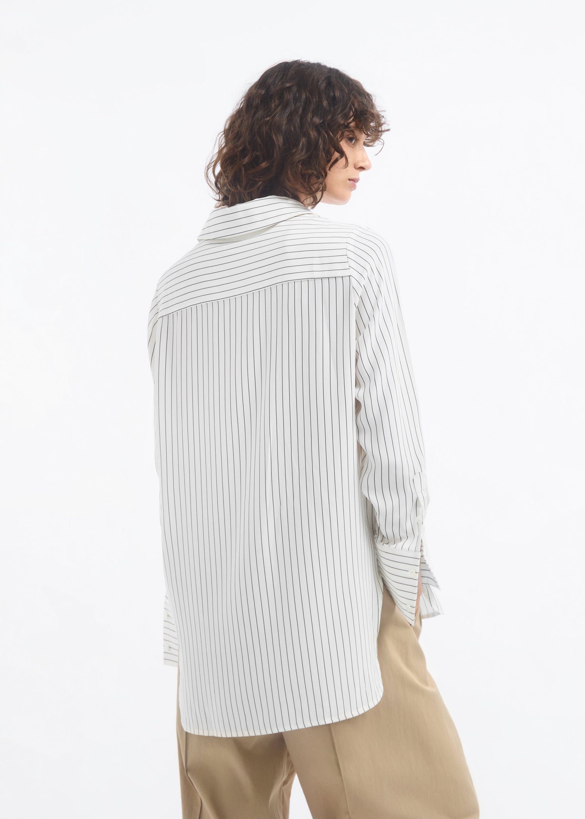 Collared Button Down Shirt in Silk - Stripe - Image 14