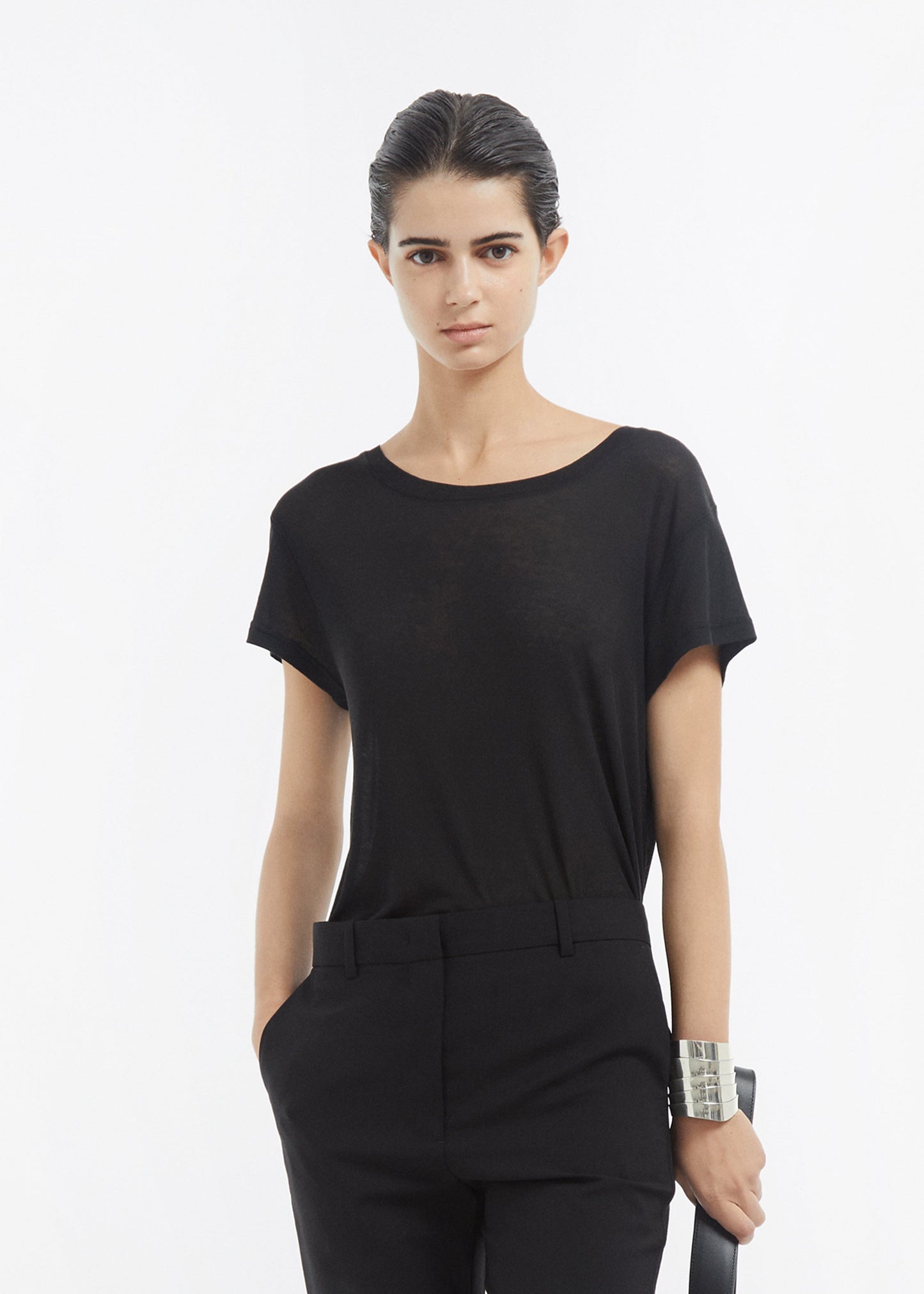 Crewneck Short Sleeve T-Shirt in Cotton - Black - Image 9