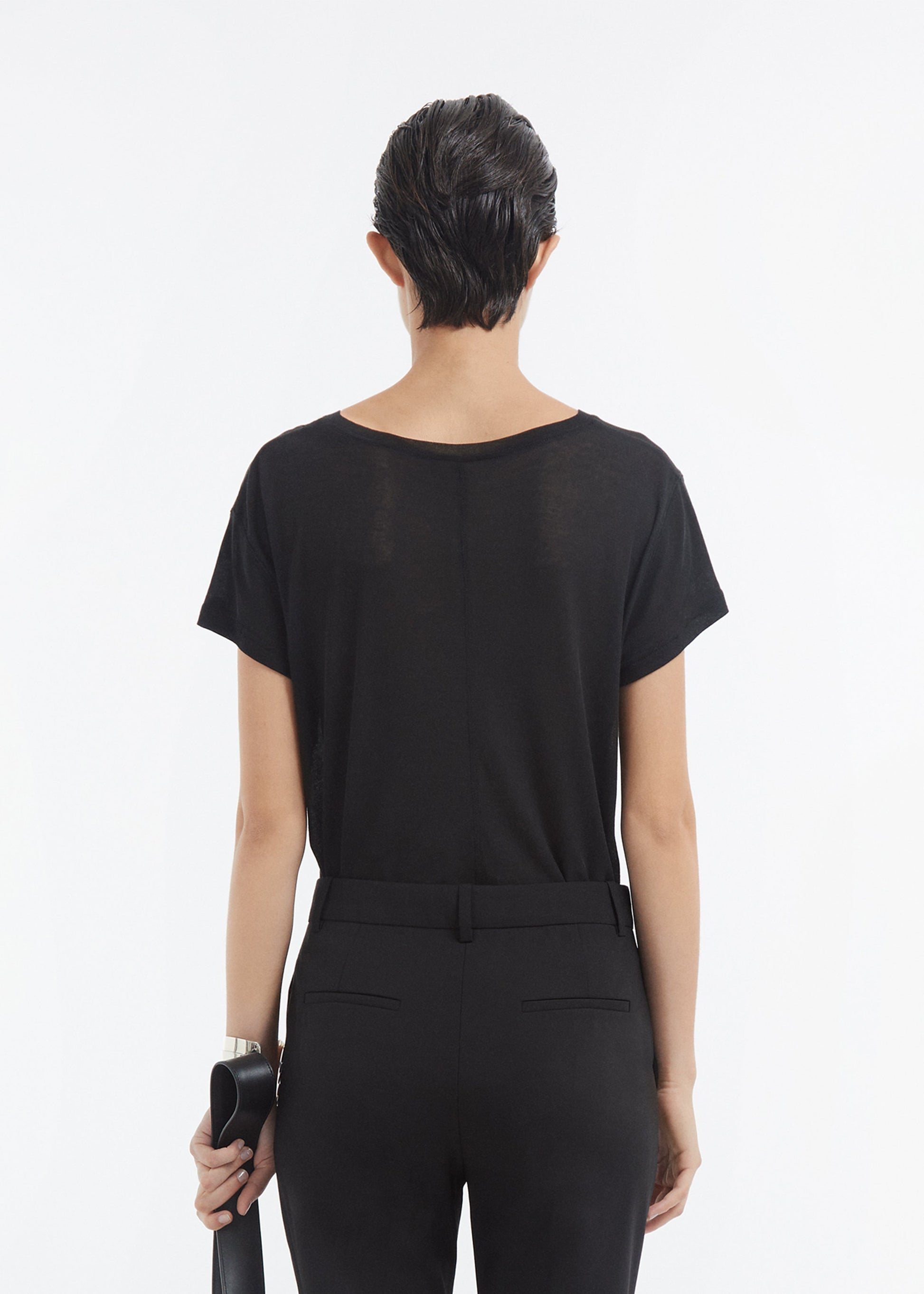 Crewneck Short Sleeve T-Shirt in Cotton - Black - Image 6