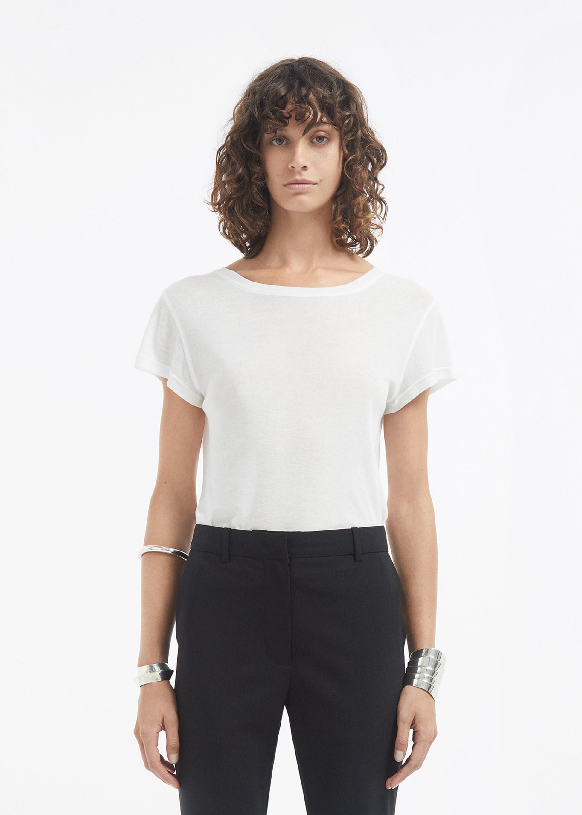 Crewneck Short Sleeve T-Shirt in Cotton - Ivory - Image 4