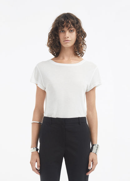 Crewneck Short Sleeve T-Shirt in Cotton - Ivory - Image 4