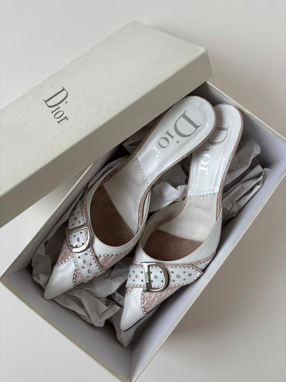 Christian Dior S/S 2003 by John Galliano white trotter kitten heel buckle mules (EU 39,5 / US 9) (Kopie)