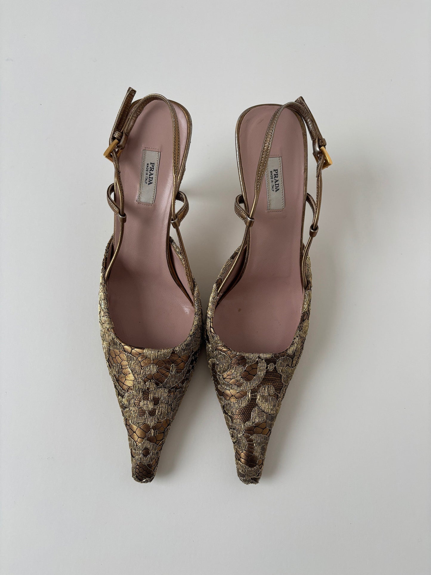 Prada 2000s golden lace kitten heel slingbacks (EU 36 / US 5.5) - Image 2