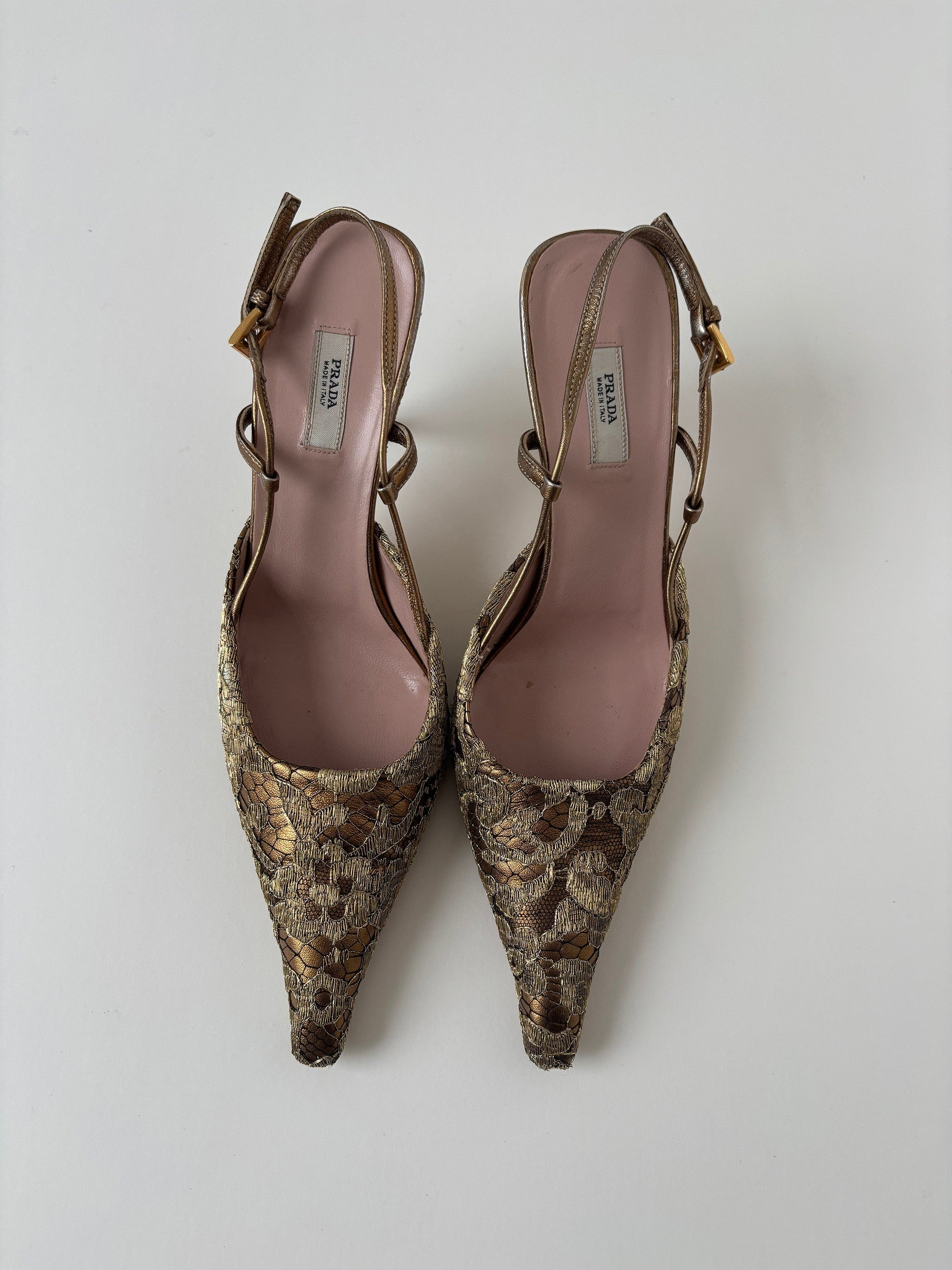 Prada 2000s golden lace kitten heel slingbacks (EU 36 / US 5.5) - Image 2