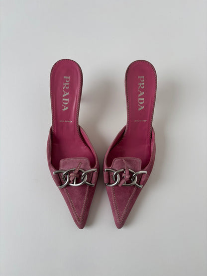Prada 2000s pink suede kitten heel mules (EU 39,5 / US 9) - Image 2