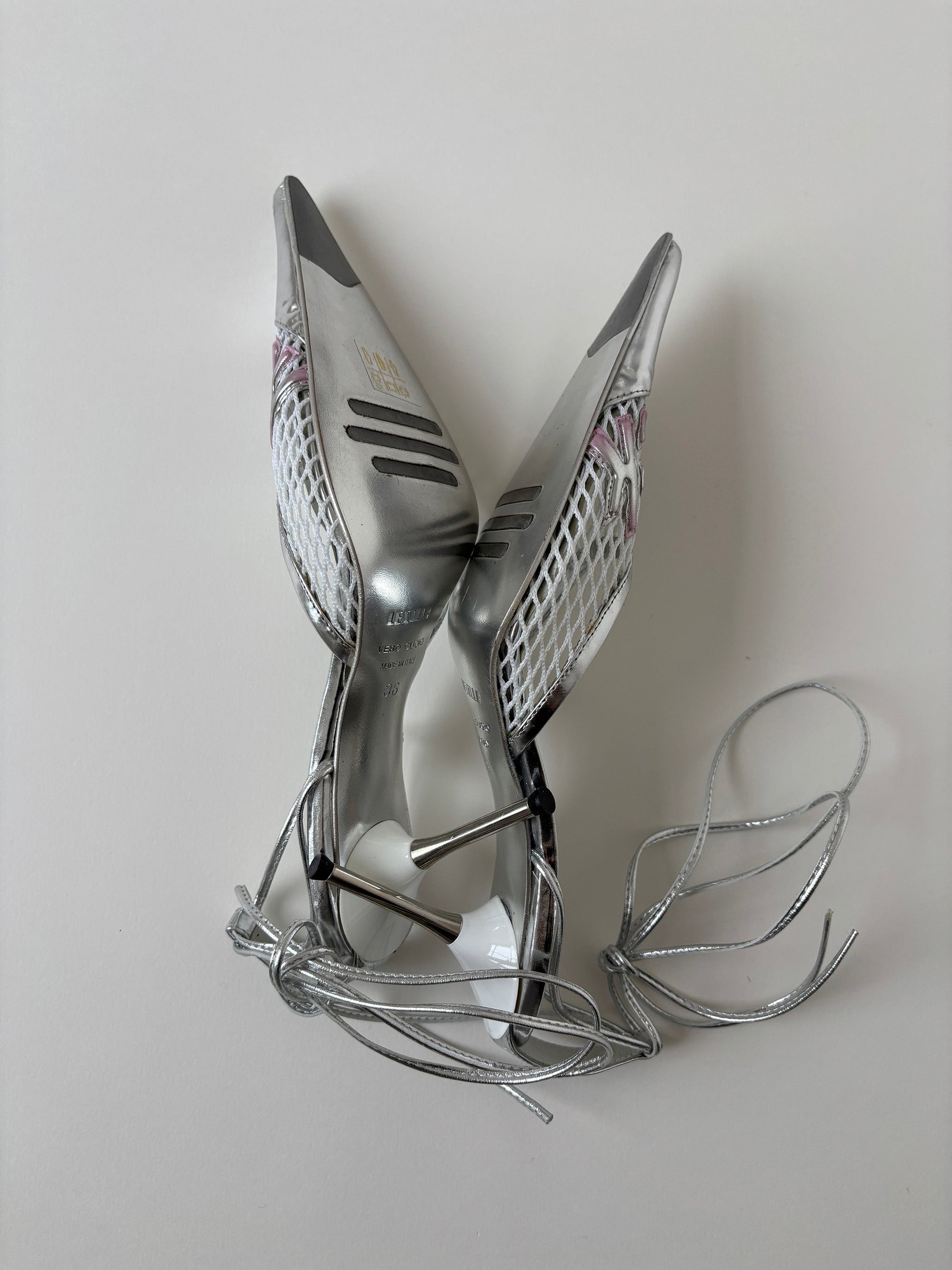Le Silla 2000s silver white mesh hard rock kitten heels UNWORN (EU 36 / US 5.5)