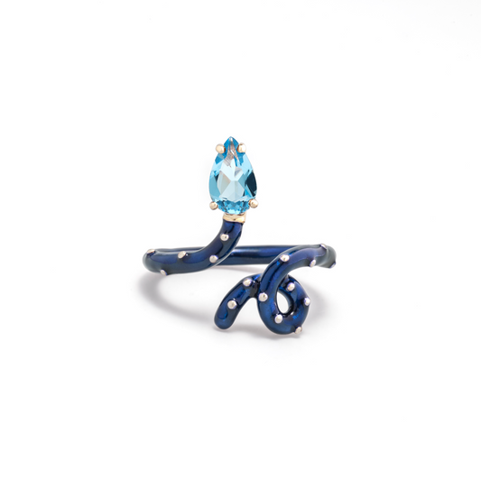 STUDDED BABY VINE RING IN METALLIC NAVY